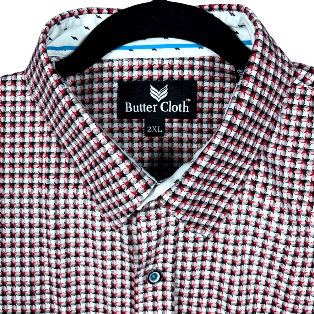 Butter Cloth Button Down Shirt Mens 2XL Red Ombre Geometric Long Sleeve